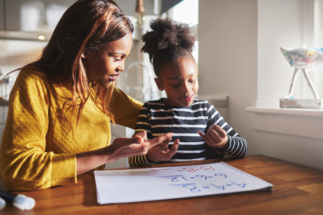 Mom helping daughter with math
