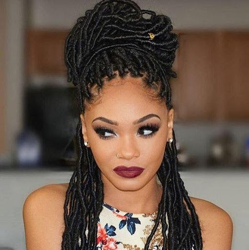 Red Faux Locs w/ Hints Of Blonde  Faux locs hairstyles, Marley hair,  Protective style braids