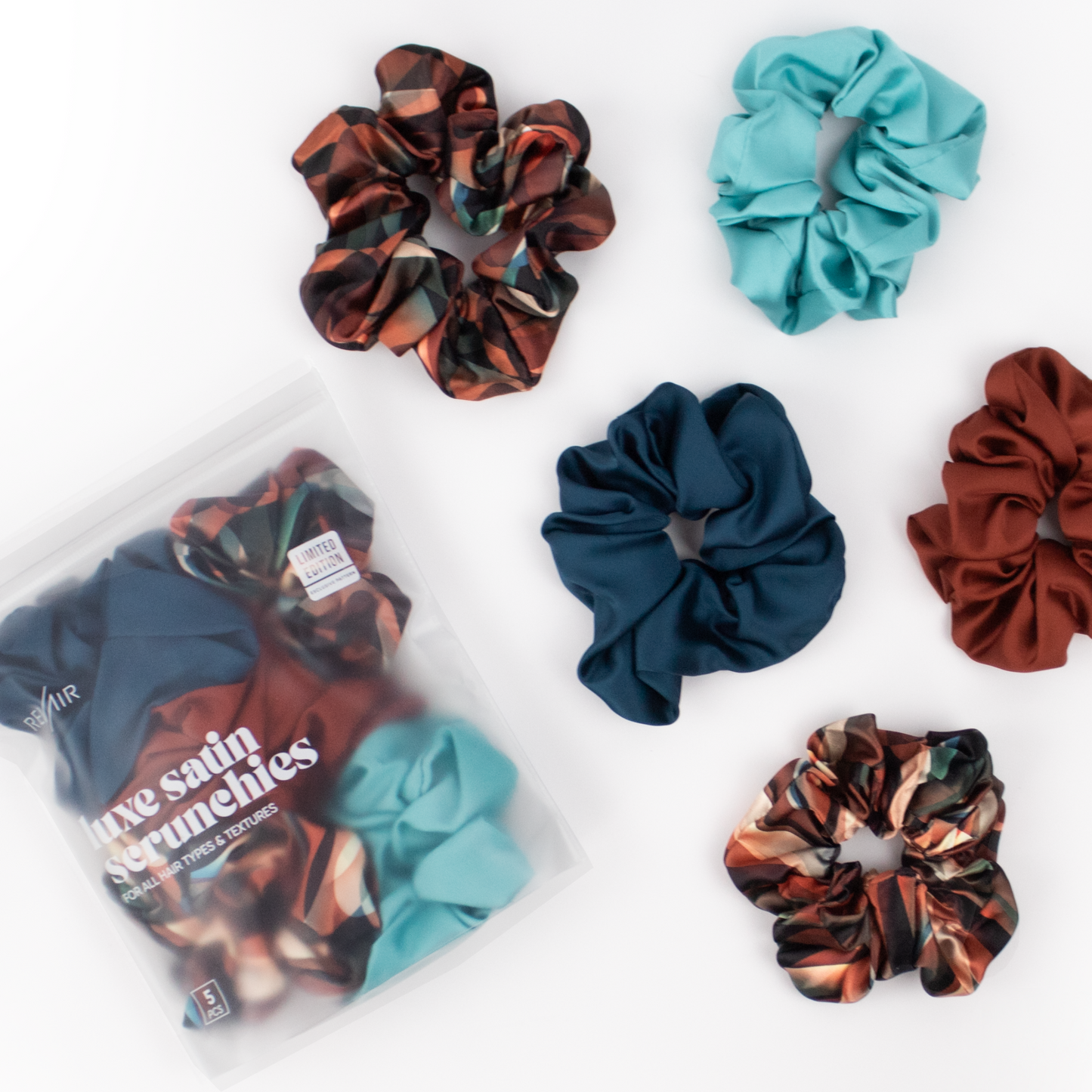 Luxe Satin Scrunchies (5-pack) - Limited Edition Cinnamon Swirl Collection