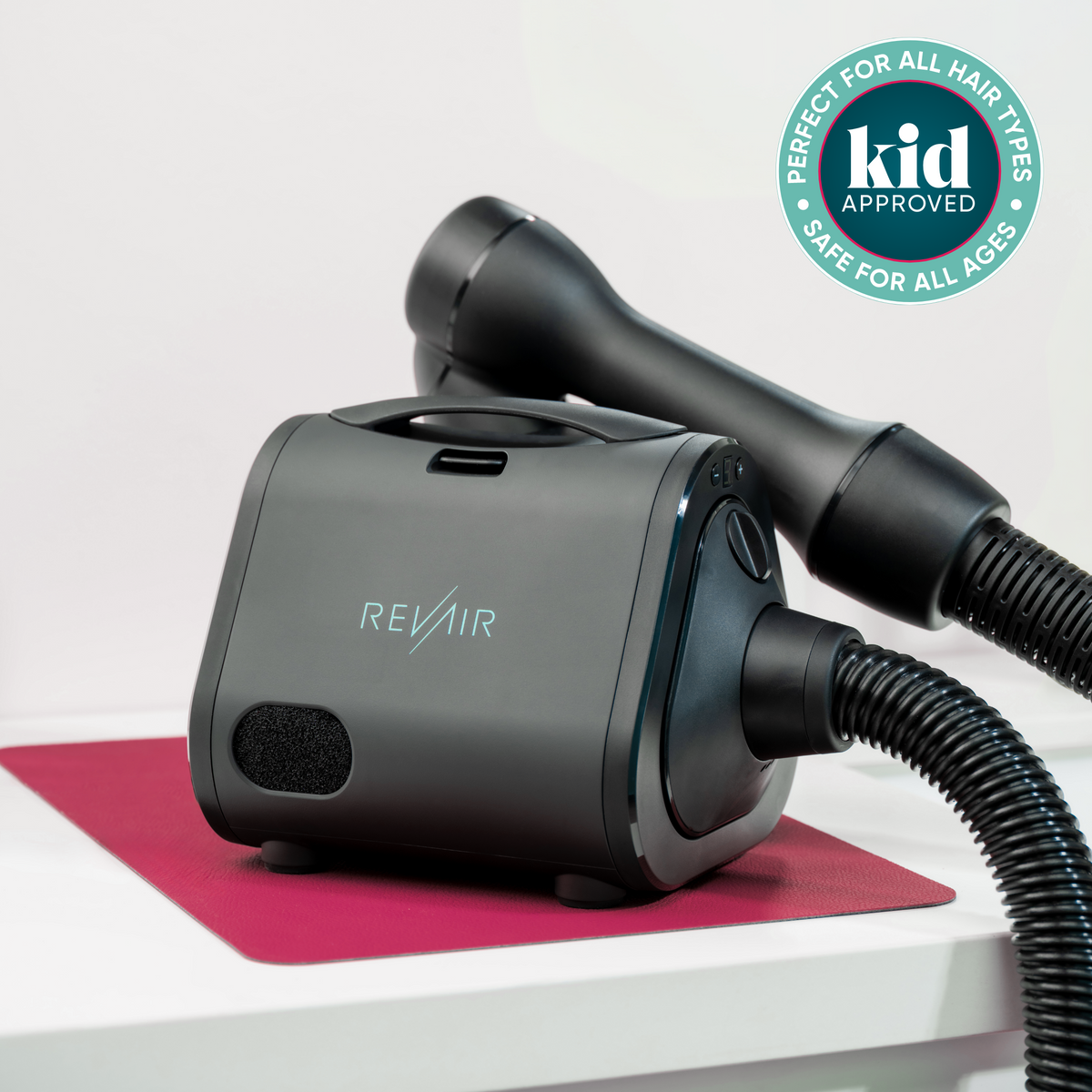 RevAir dryer and 'kid approved' badge.