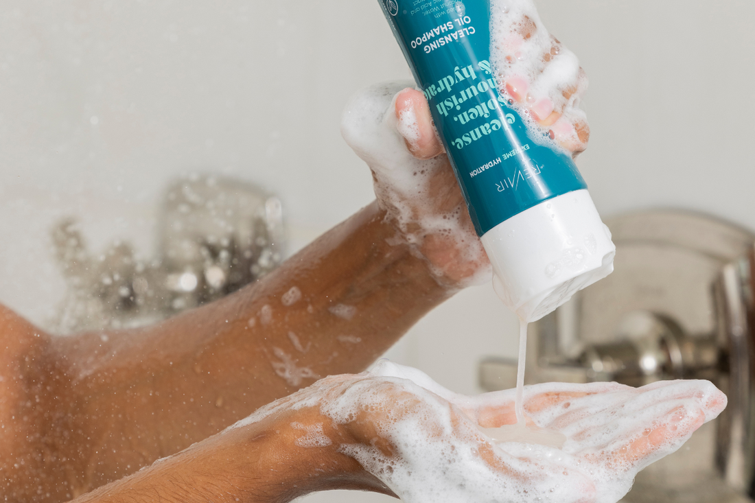 RevAir Extreme Hydration Cleansing Oil Shampoo Lathered in Hands