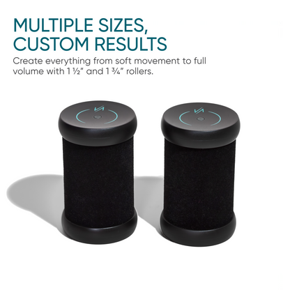 2 hot rollers with text referring to the different sizes 
