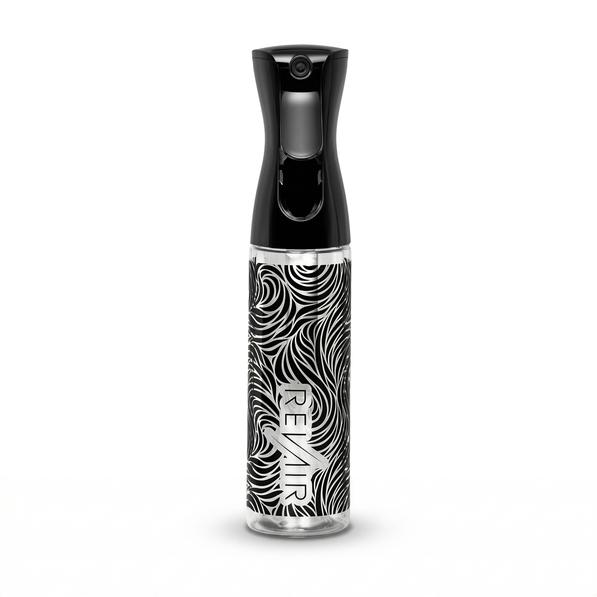 Black printed spray bottle with 'REVAIR branding on a white background