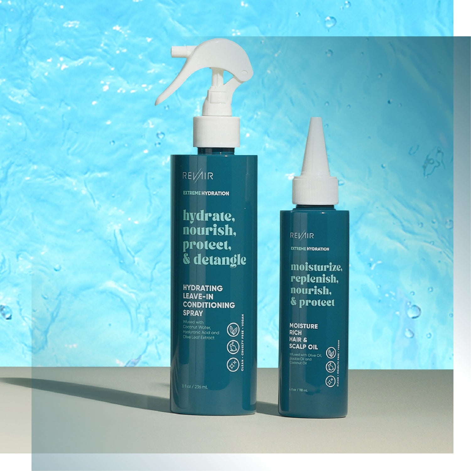 Protect and Polish Duo: Hydrating Leave-In Conditioning Spray bottle and Moisture Rich Hair and Scalp Oil bottle