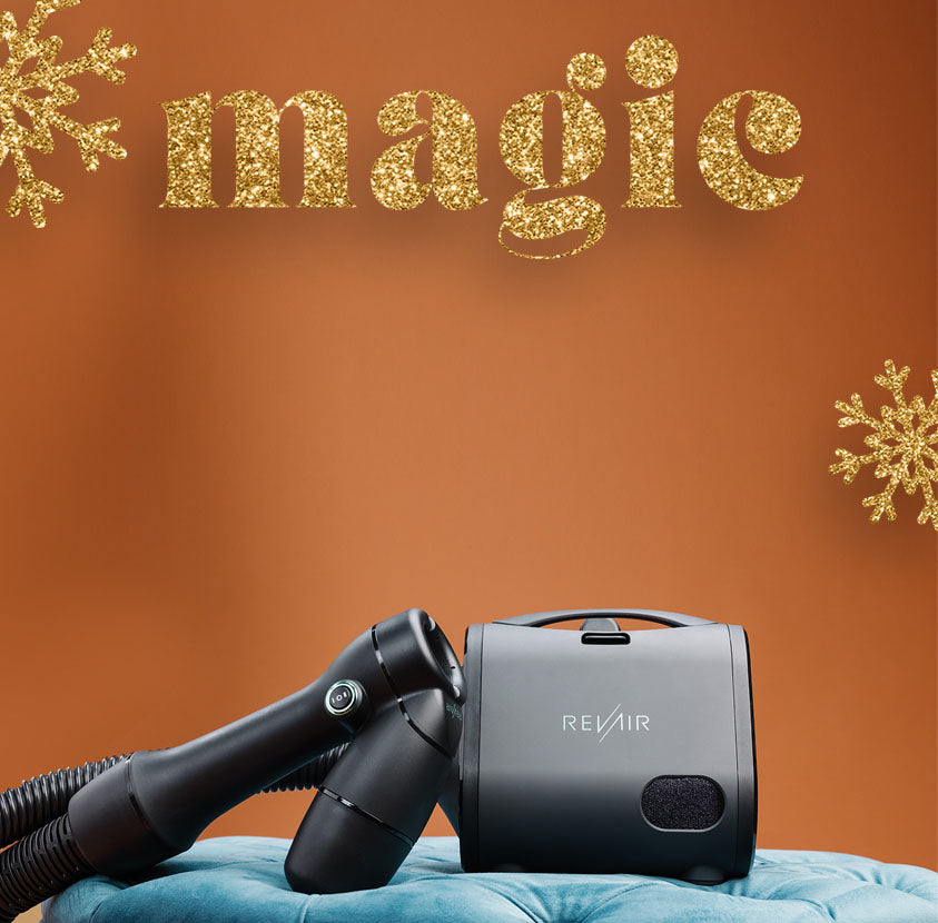 RevAir device with glitter snowflakes and the word Magic