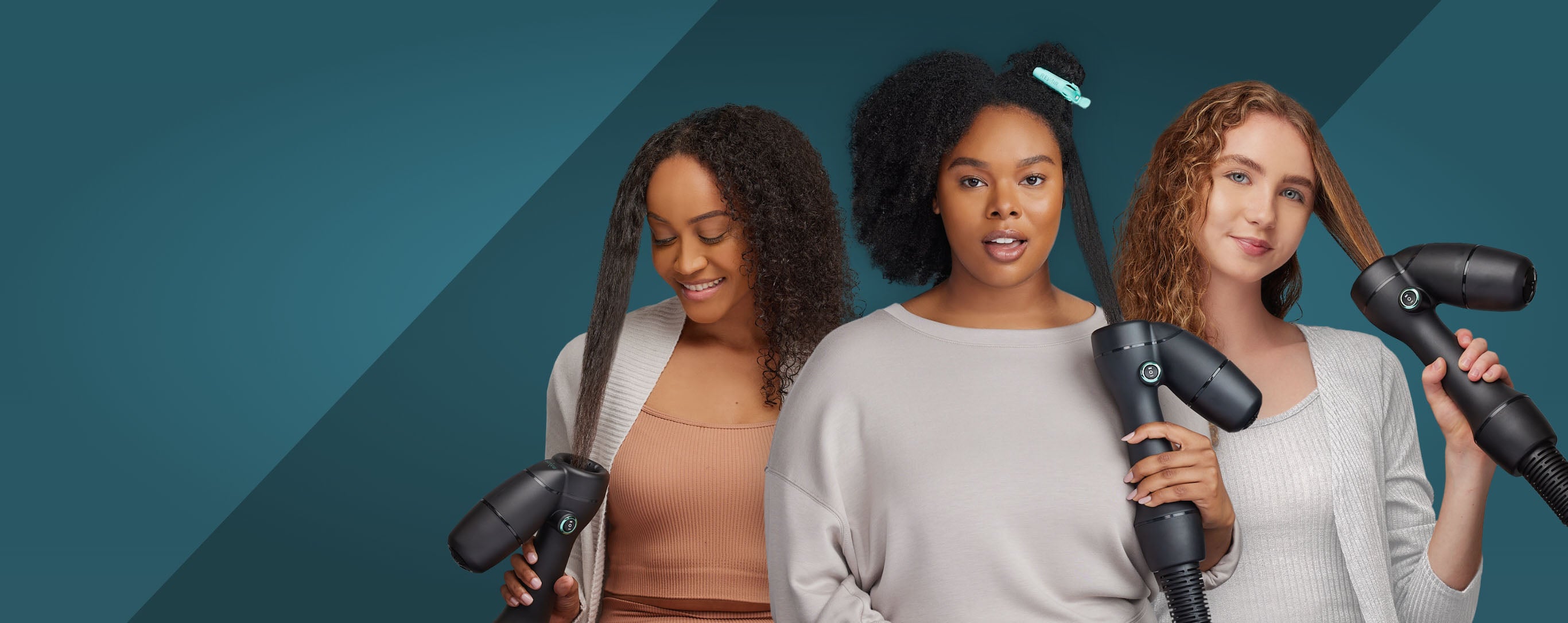 Diverse group of women using the RevAir Reverse-Air Hair Dryer on their hair
