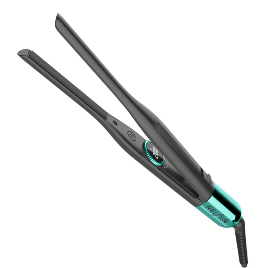 RevAir Micro Edge Styler slim pencil flat iron with digital temperature dial, tourmaline ceramic plates, and ergonomic lightweight design.